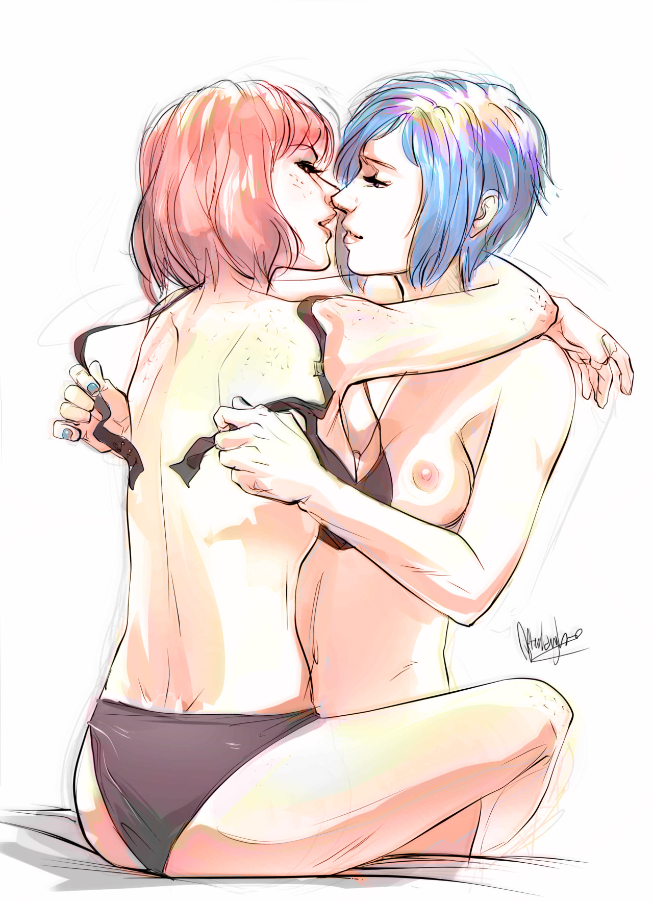 artist request, chloe price, clothing, drawn, female, human, life is strange, max caulfield, panties, yuri