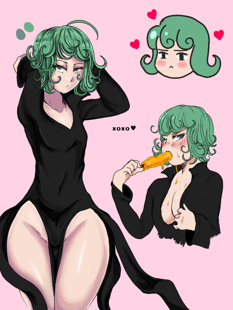 1girls, bored, curly hair, cute, eyelashes, female, fionnabunny, fringe, green eyes, green hair, ice cream, licking popsicle, looking at viewer, one-punch man, oral, oral insinuation, pale skin, popsicle, short hair, shy, skinny, tatsumaki, teenager
