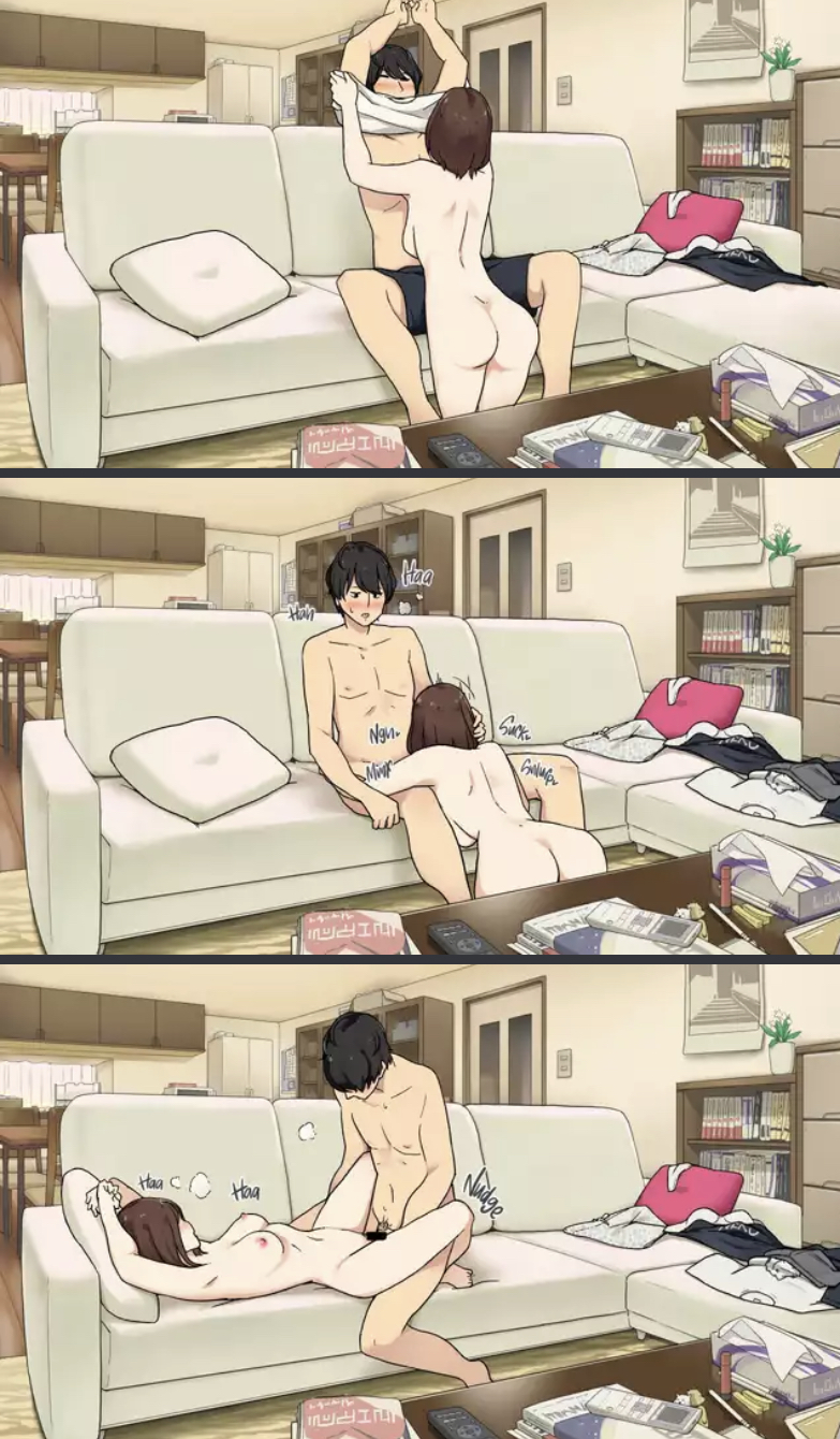 1boy 1boy1girl 1girls arms_above_head big_sister black_hair blowjob breasts brother brother_and_sister brown_hair clothes_removed clothing_aside color comic couch faceless_female fellatio full_color hand_on_head hands_above_head home implied_deepthroat implied_fellatio implied_oral incest kneeling little_brother living_room missionary missionary_position naked nipples nude nude_female nude_male older_female older_sister oral oral_sex panting parents_not_home pubic_hair raw_sex sex siblings sister sofa sound_effects sweat sweating taking_clothes_off time_lapse unprotected_sex vaginal_penetration wakamatsu372 younger_brother younger_male