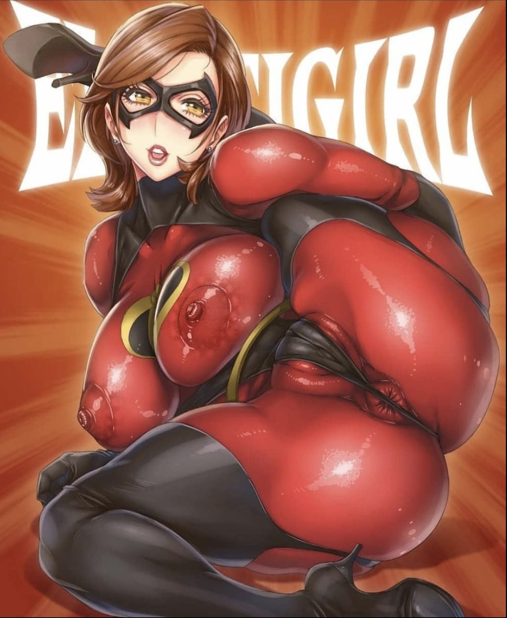 anus armwear big_areolae big_ass big_breasts big_butt bodysuit boots breasts cameltoe character_name clothing disney earrings elastic elastic_body elastigirl eyewear flexible footwear handwear heel_boots helen_parr horny leg_behind_head leg_lift leg_on_head legwear mask milf momofuki_rio nipples nipples_bulge nipples_visible_through_clothing open_mouth pixar posing presenting_hindquarters red_background shiny_clothes shiny_eyes small_mouth smooth_skin solo_female stretching suggestive superheroine the_incredibles thick_thighs thighhighs