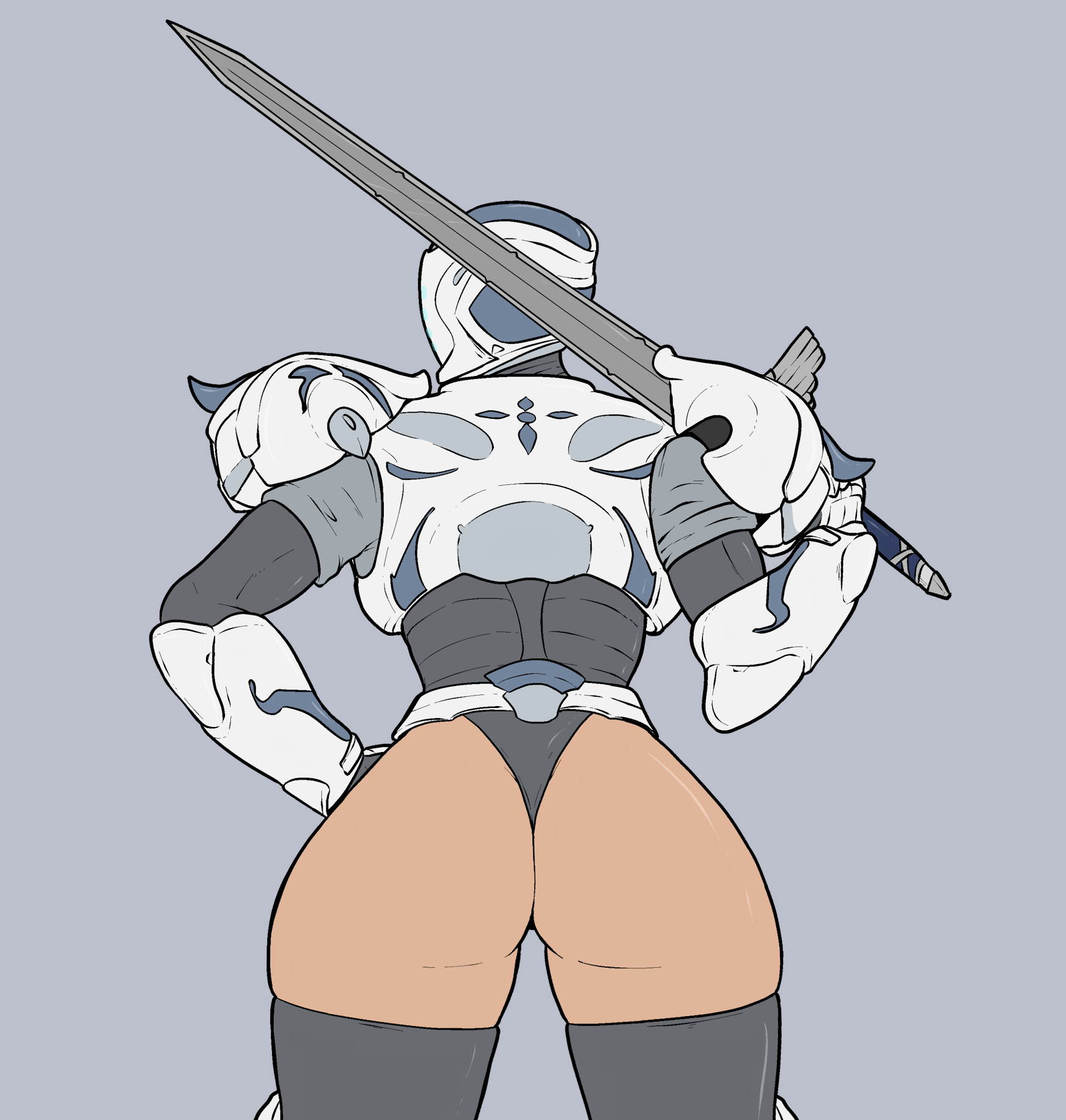 1girls, armor, armored female, armored gloves, ass, ass focus, bungie, destiny (game), faceless character, faceless female, female, female only, guardian (destiny), holding object, holding weapon, large ass, looking at viewer, looking back, looking back at viewer, melee weapon, methados, solo, solo female, sword, tagme, thighhighs, thighs, titan (destiny), weapon, weapon over shoulder