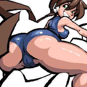 aile ass breasts brown_hair earmuffs huge_ass long_hair mega_man mega_man_zx_advent nipples panties ponytail pussy simple_background smile sub_tank tagme thighs white_background