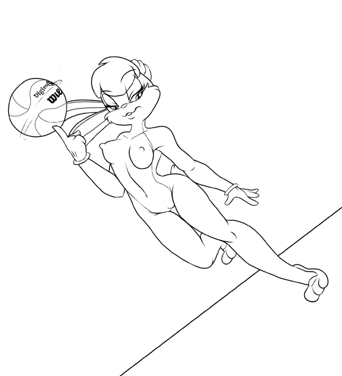 anthro ball barefoot basketball breasts digimortal dutch_angle female female_only front_view fur furry furry_breasts furry_ears gloves line_art lola_bunny looney_tunes mammal monochrome nude rabbit solo space_jam straight_hair tagme tektonix walking