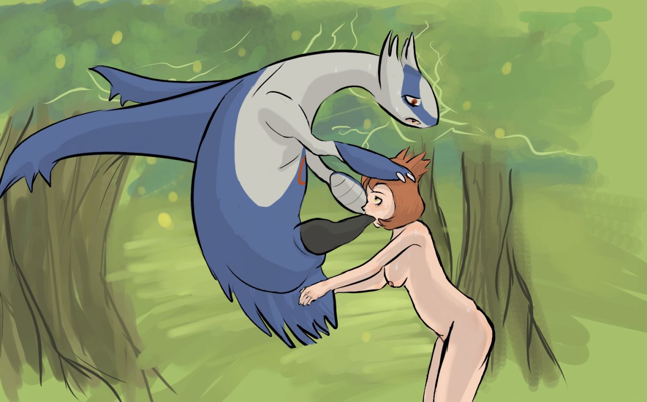 beige_skin bianca_(pokemon_heroes) brown_hair color fellatio female feral flying hair human interspecies kanon_(pokemon) larvitar_(artist) latios male nude oral outdoors penis pokemon pokemon_(species) short_hair side_view