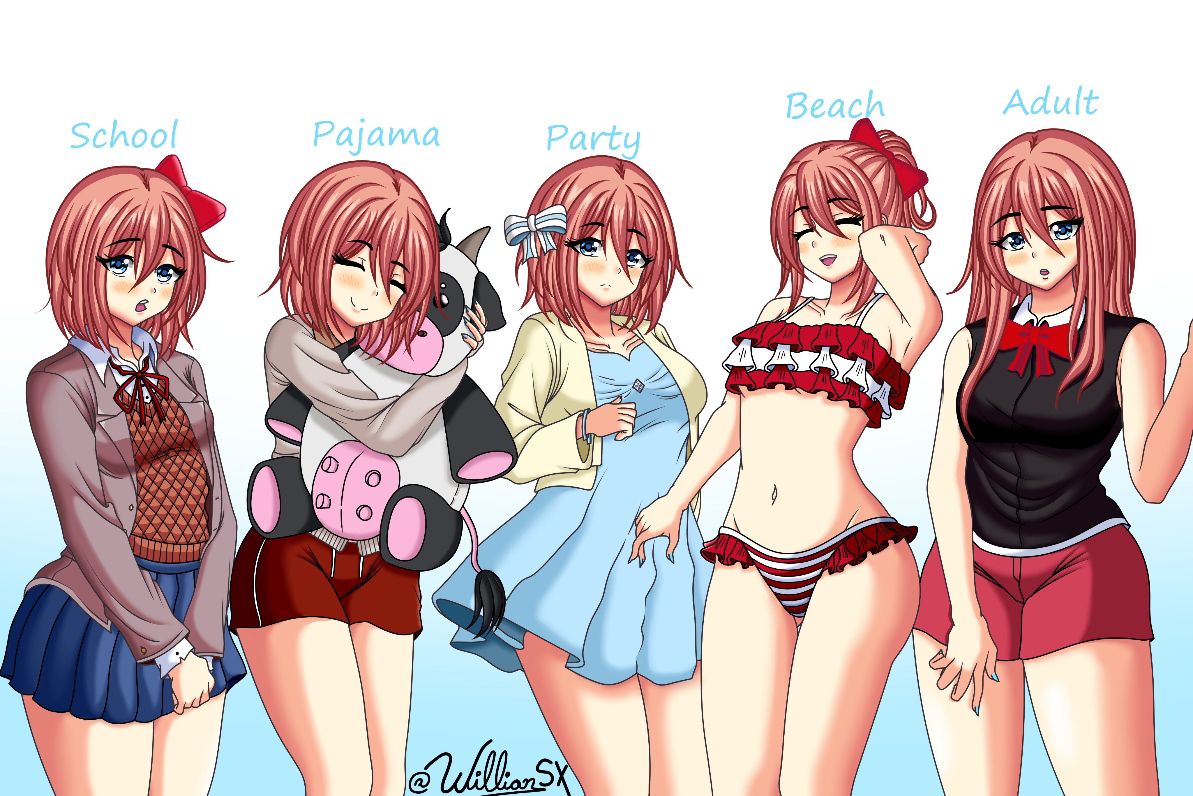 bikini, clothed, clothed female, doki doki literature club, pajamas, sayori (doki doki literature club), swimsuit, swimwear, willianxs