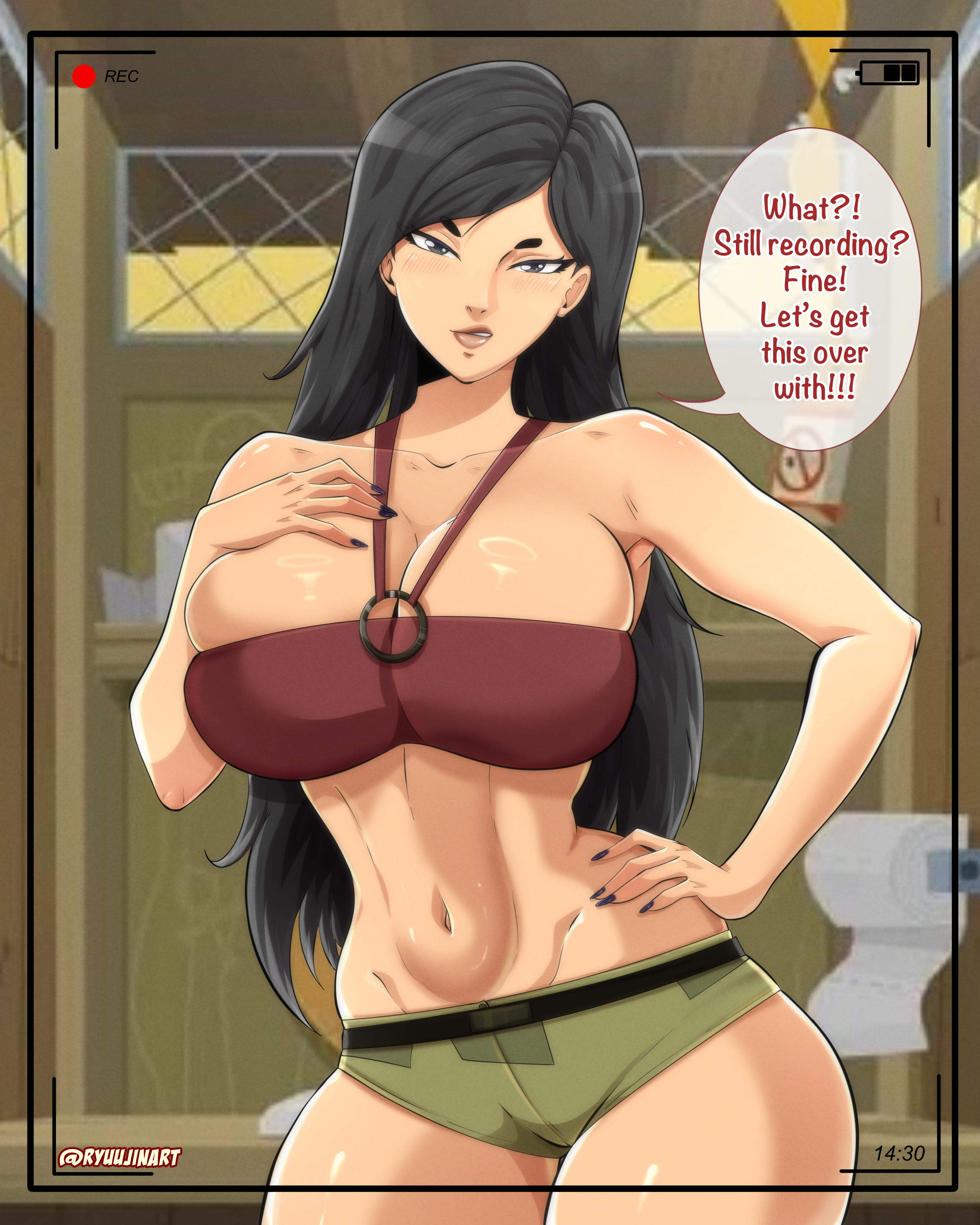 1female, 1girl, 1girls, 2d, 2d (artwork), annoyed, annoyed expression, artist name, asian, asian female, belly, belly button, big boobs, big breasts, big thighs, black hair, blue nails, boobs, boobs focus, boobs pressed, cartoon network, cleavage, curvaceous, curvaceous body, curvaceous female, curvaceous figure, curvaceous hips, curvaceous thighs, curvy, curvy female, curvy figure, curvy hips, curvy thighs, embarassed, embarassed female, female, female focus, female only, fresh tv, girl, girly, heather (tdi), high quality, high resolution, highres, hourglass body, hourglass figure, hourglass figured female, human, human only, juicy breasts, juicy lips, juicy thighs, juicy tits, large breasts, large thighs, looking at viewer, nails, nails painted, recording, recording video, ryuujinart, sexy, sexy armpits, sexy body, sexy clothing, sexy female, sexy pose, sexy woman, shorts, stomach, talking to viewer, teletoon, tight clothes, tight clothing, tight pants, total drama (series), total drama island, young woman, younger female