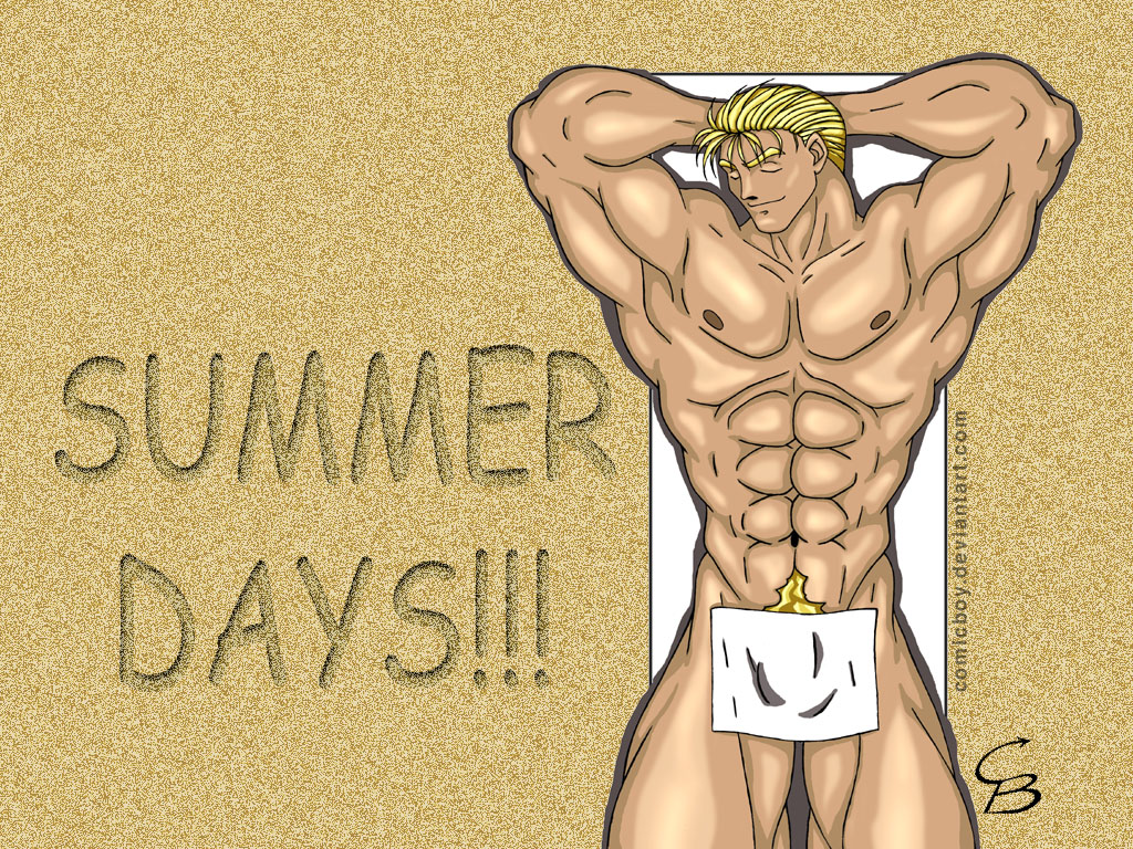 1boy abs armpits bakuretsu_hunters bara beach biceps big_muscles bodybuilder comicboy gateau_mocha human male male_only muscle muscles muscular muscular_armpits muscular_male pecs pubic_hair solo