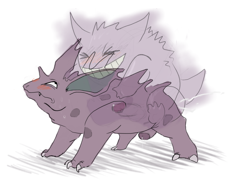 claws color cum feral gengar interspecies larvitar_(artist) male male_only multiple_males nidorino nude penis pokemon sex tagme yaoi