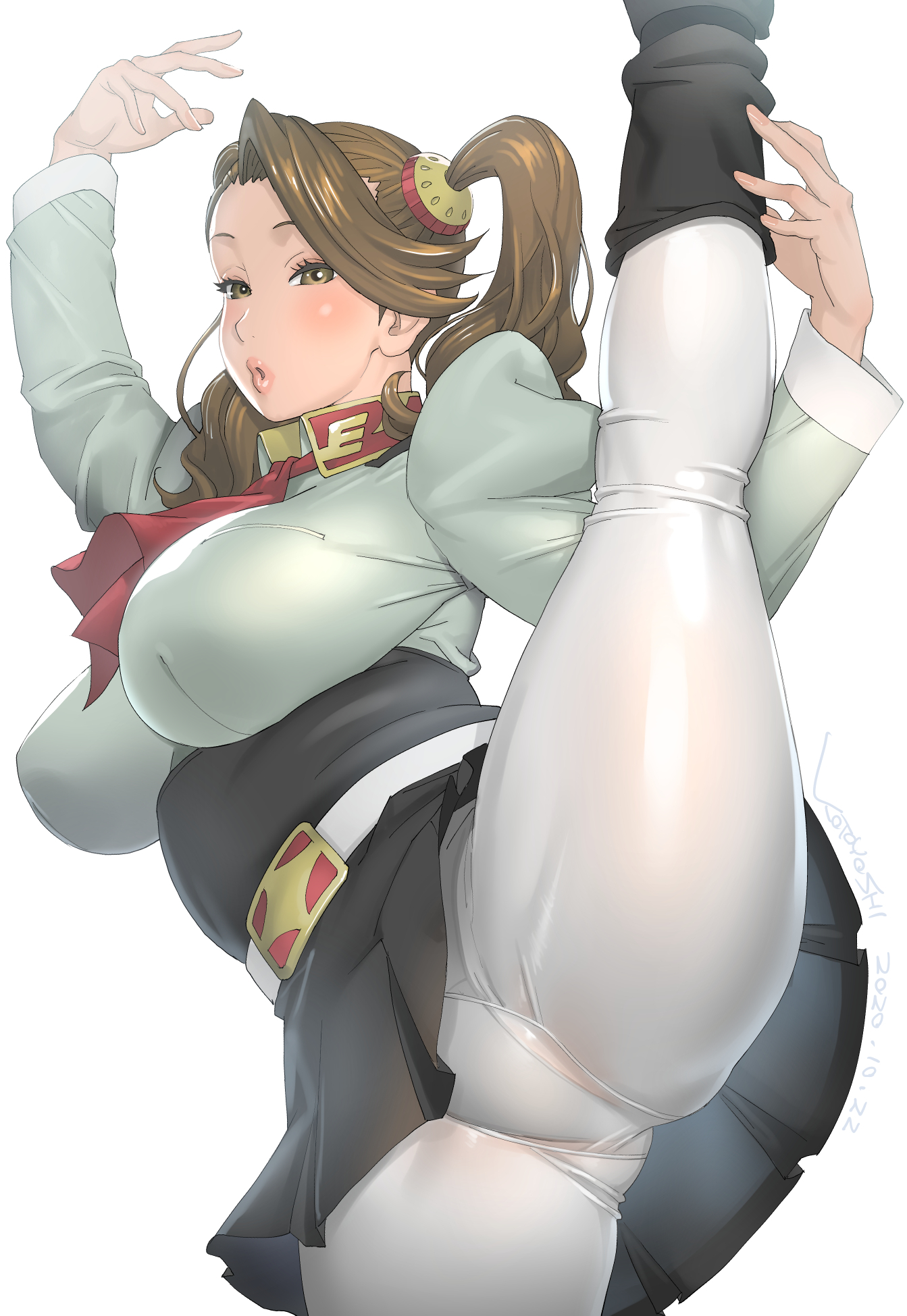 big breasts, breasts, female, female focus, female only, gundam, gundam build fighters, gundam build fighters try, kotoyoshi yumisuke, sazaki kaoruko, splits, tagme, vertical splits