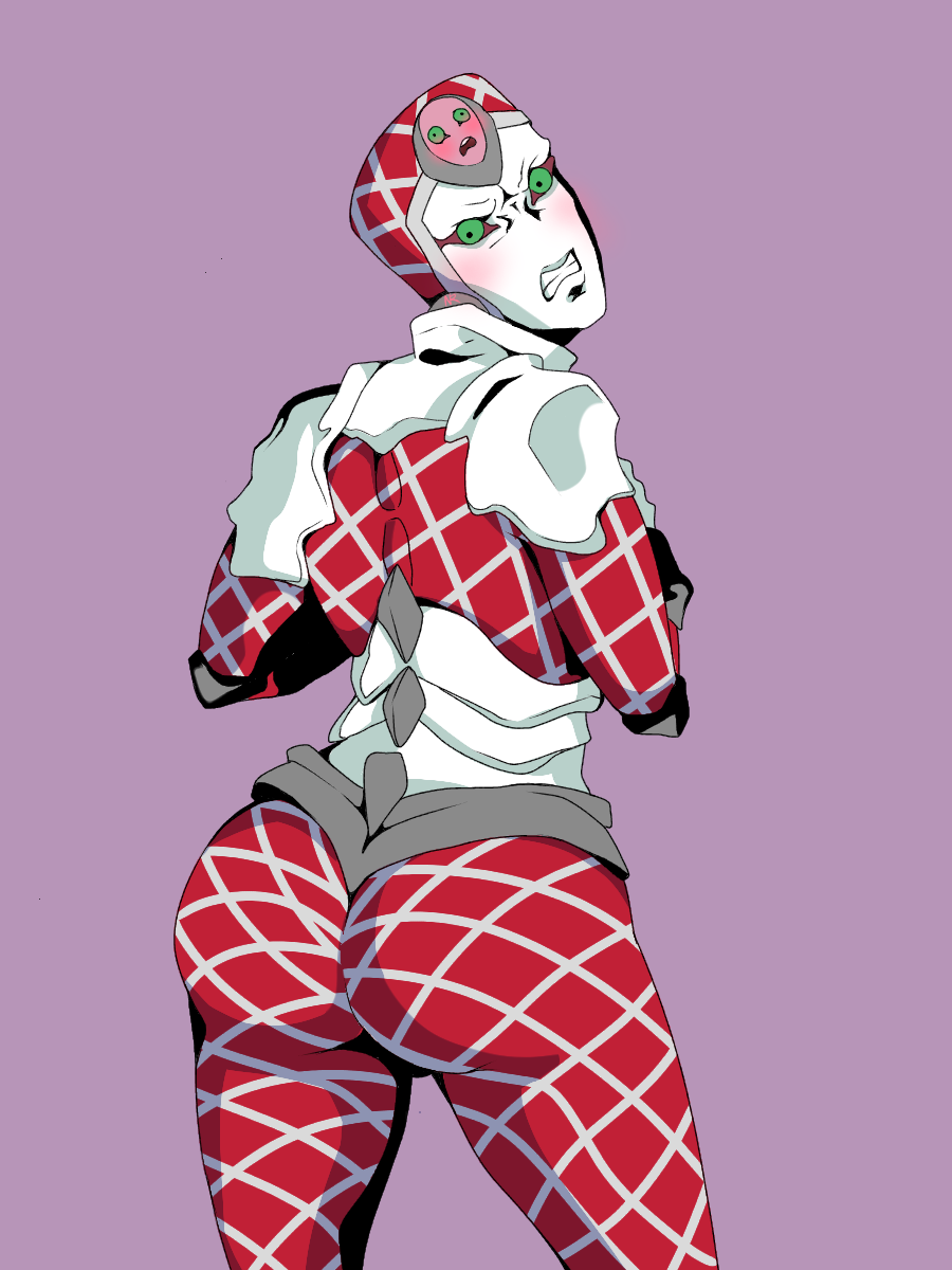 angry_face ass blush epitaph_(jjba) jojo's_bizarre_adventure king_crimson male_only rear_view stand_(jjba) vento_aureo