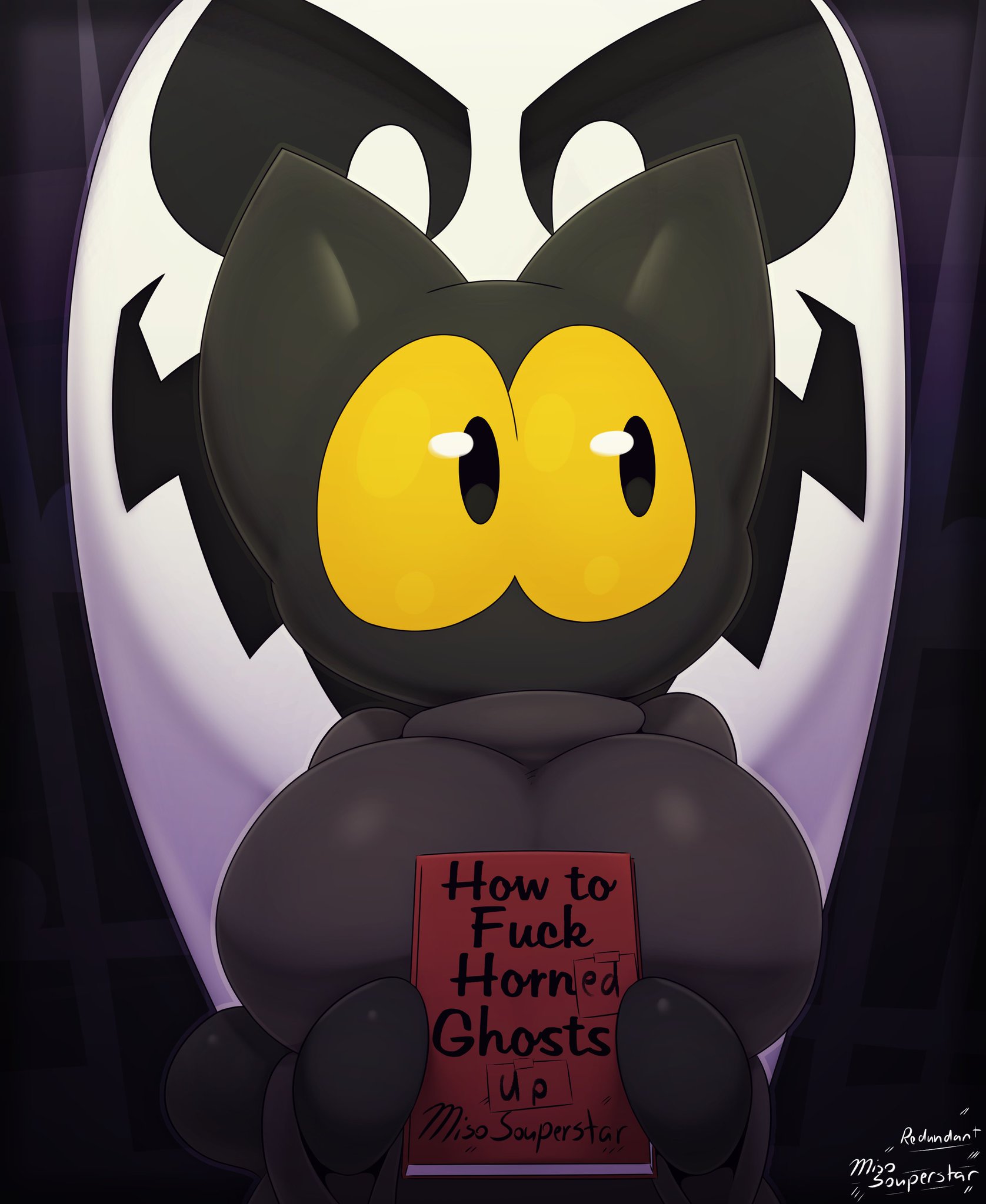 1girls, big breasts, big eyes, black cat, black fur, book, breasts, cat ears, feline, female, ghost, google, google doodle, magic cat academy, miso souperstar, momo (google), no mouth, yellow eyes, young