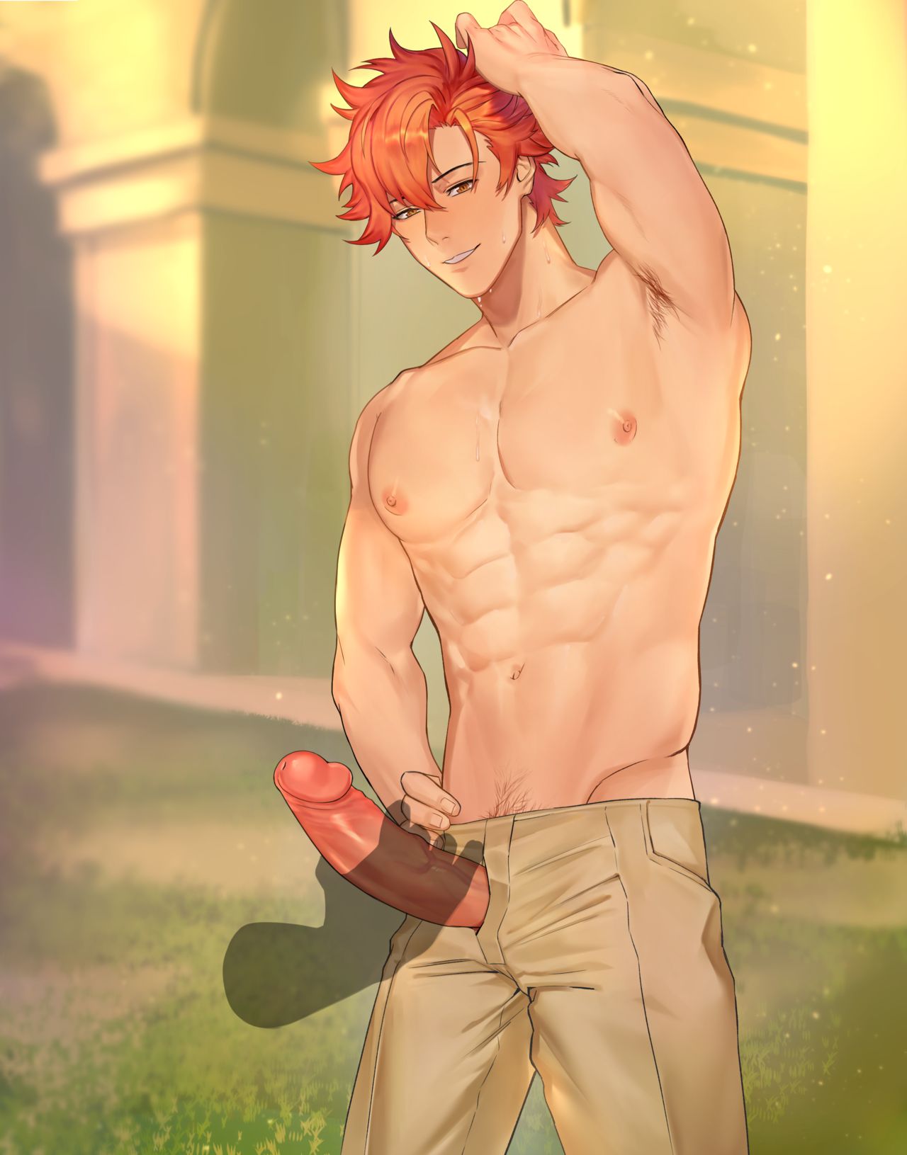 0vv0b 1boy dick fire_emblem fire_emblem:_three_houses handjob male_only muscular_male nintendo sylvain_jose_gautier