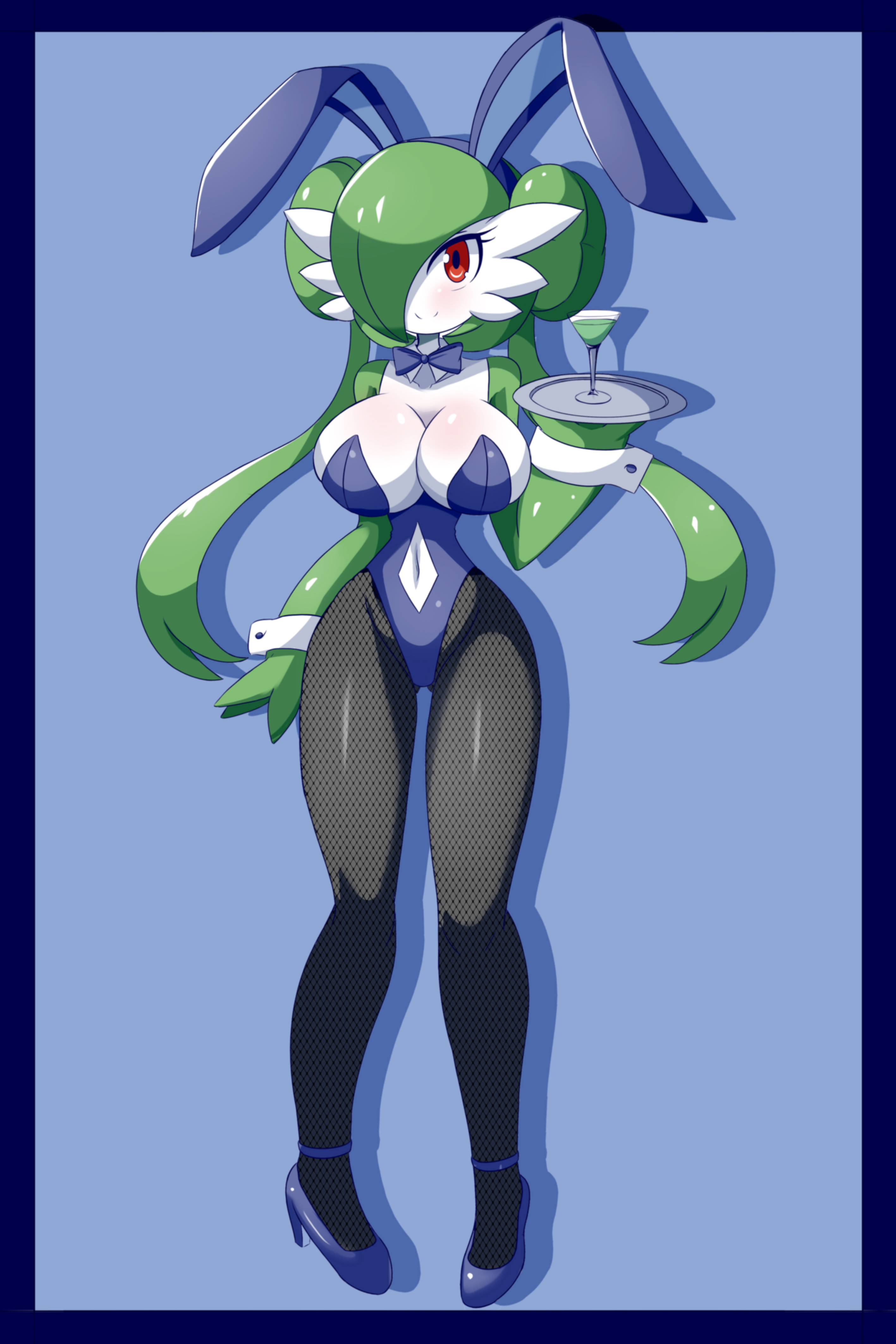 anthro, bunny ears, bunnysuit, female, fishnets, gardevoir, high heels, lucyfercomic, nintendo, pantyhose, pokémon (species), pokemon, pokemon (species)