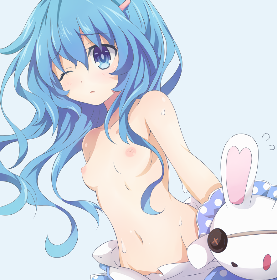 1girls breasts date_a_live female flat_chest himekawa_yoshino nipples puppet swimsuit yoshinon