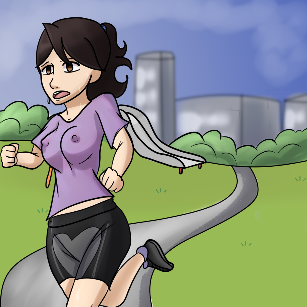 big_breasts clothing exercise jaiden jaiden_animations jaidenanimations jogging nipple_bulge nipples no_bra outdoors park ponytail public shoes short_hair short_sleeves shorts solo somebodyendme18 sweatdrop walking wide_hips youtube youtuber