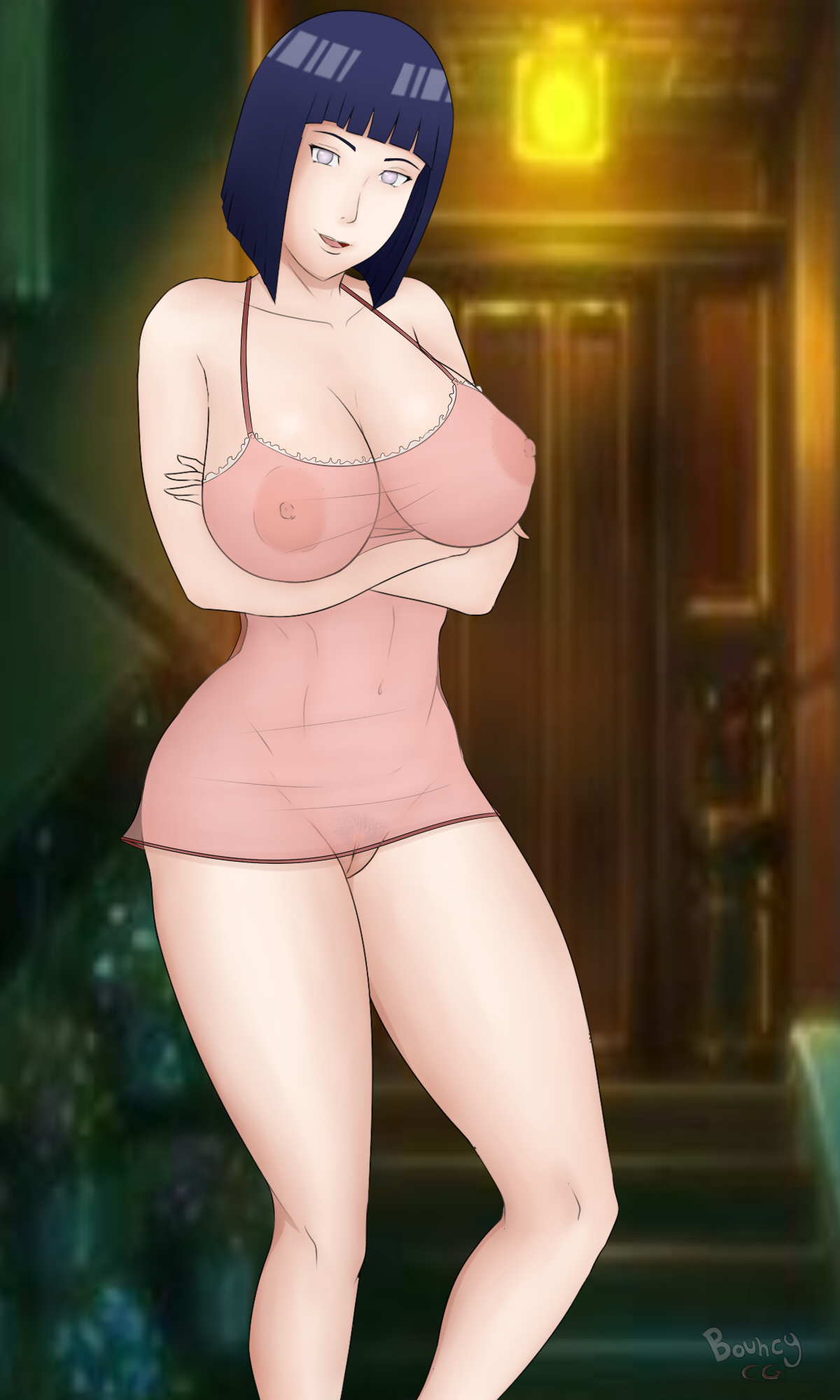 1girls, boruto: naruto next generations, bouncycg, female, female only, hyuuga hinata, milf, naruto, naruto (series), no bra, no panties, pubic hair, see-through, solo, tagme, uzumaki hinata