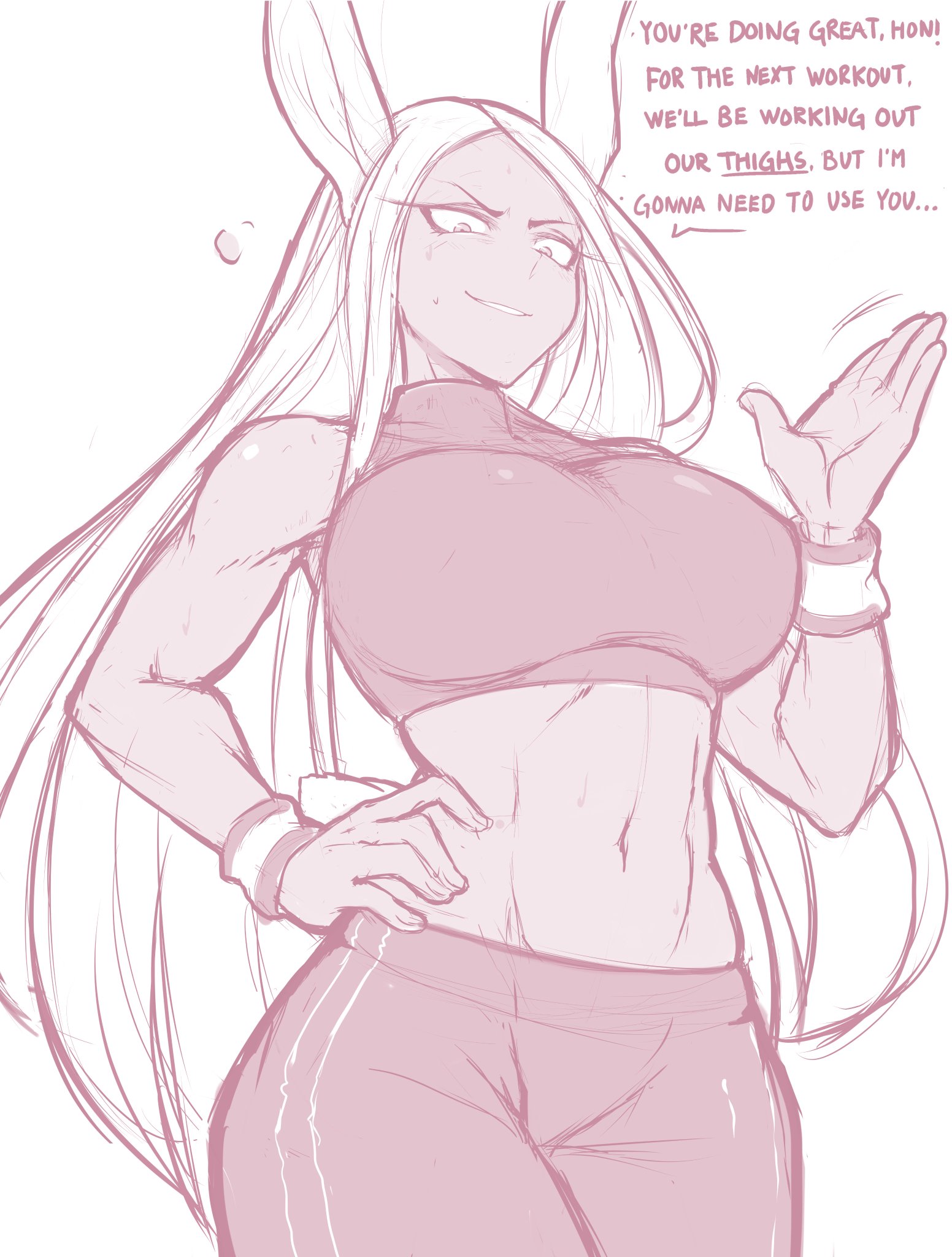 1girls, abs, athletic, athletic female, bagelbomb, booty shorts, breasts, dark skin, dark-skinned female, female, female only, hourglass figure, kemonomimi, large breasts, long hair, miruko, muscular, muscular female, my hero academia, rumi usagiyama, slim waist, solo, sports bra, tagme, thick thighs, thighs, very long hair, wide hips