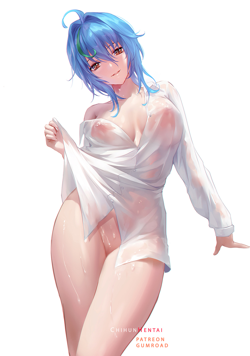 big breasts, blue hair, breasts, censored, chihunhentai, female, high school dxd, mosaic censoring, nipples, xenovia quarta, yellow eyes