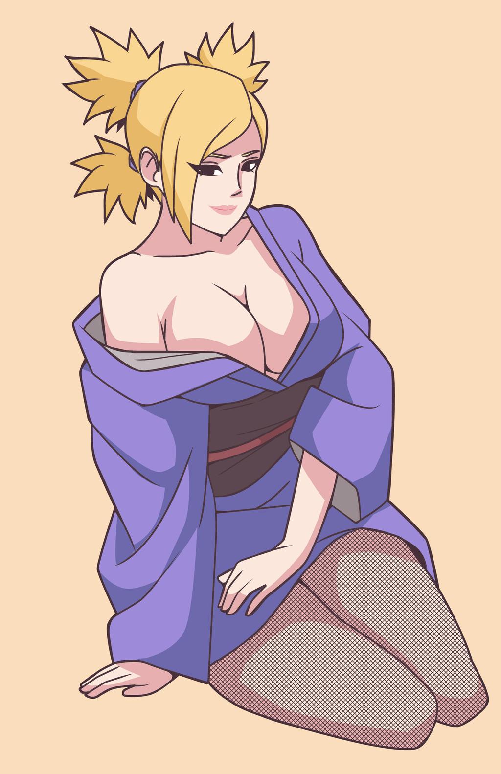 1female 1girls 1woman alternate_eye_color bangs big_breasts black_eyes blonde_hair blonde_hair_female boruto:_naruto_next_generations breasts cleavage eyelashes female female_only fishnet_legwear fishnet_stockings fishnets indrockz indy_riquez kimono kneeling large_breasts lipstick looking_at_viewer makeup naruto naruto_(series) no_bra off_shoulder pink_lipstick purple_kimono quad_tails seducing seductive_look sitting smile sole_female solo temari tied_hair yellow_hair yellow_hair_female