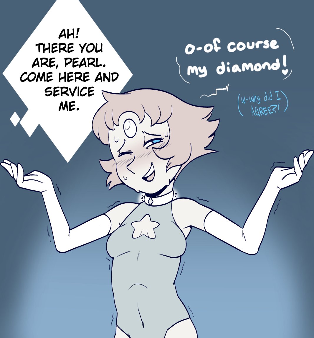 1girls, blush, body control, bodysuit, cartoon network, clothed, clothed female, clothing, collar, dezz, dialogue, elbow gloves, embarrassed, female, female only, leotard, mind control, nipples, nipples visible through clothing, one eye closed, pearl (steven universe), steven universe, surprised, sweat, trembling, white diamond's control