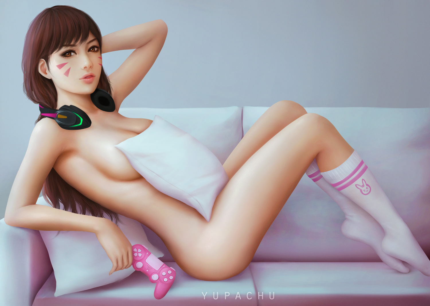1girls, breasts, cleavage, d.va, female, female only, looking at viewer, overwatch, solo, yupachu