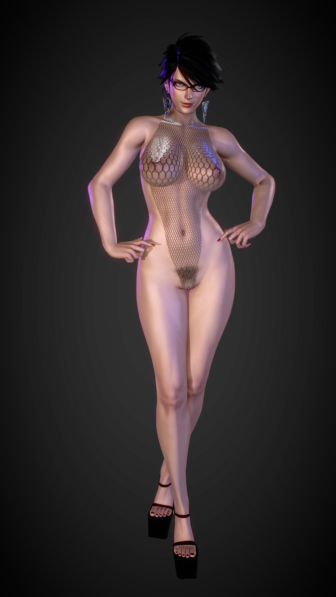 1girls, 3d, abs, bayonetta, bayonetta (character), bayonetta 2, black hair, breasts, earrings, eyewear, female, female only, glasses, pubic hair, solo