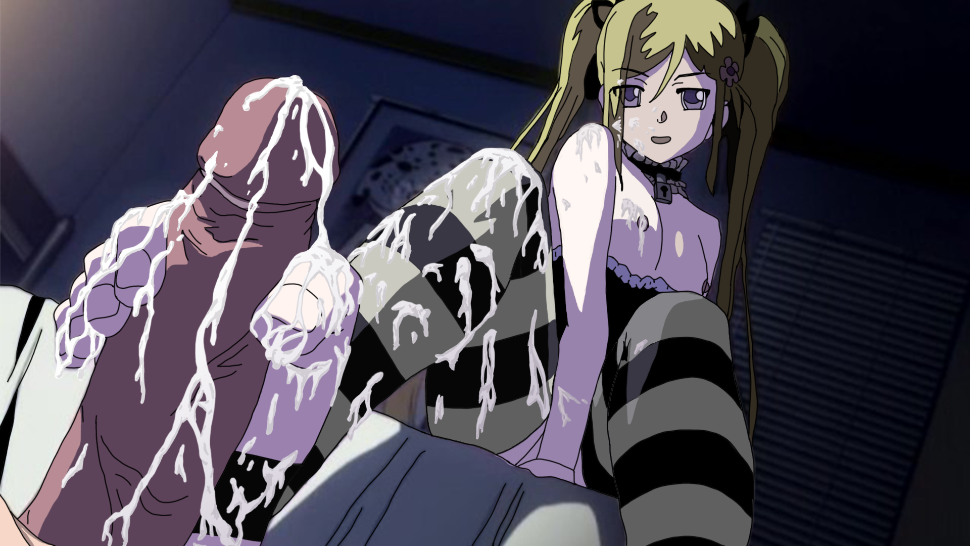 blonde hair, cum, cum on feet, cum on leg, cum on legs, feet, foot fetish, foot focus, footjob, footjob with legwear, footjob with one foot, orifushi mafuyu, stirrup legwear, stirrup socks, stirrup stockings, toeless legwear, toeless socks, traced