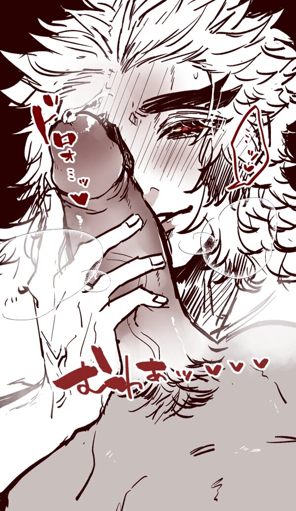 big eyebrows, blush, demon slayer, gay, handjob, kimetsu no yaiba, long hair, long-haired male, looking at viewer, male, male only, male/male, narrowed eyes, penis, penis grab, penis on face, pov, precum string, pubic hair, red eyes, rengoku kyoujurou, smile, yaoi