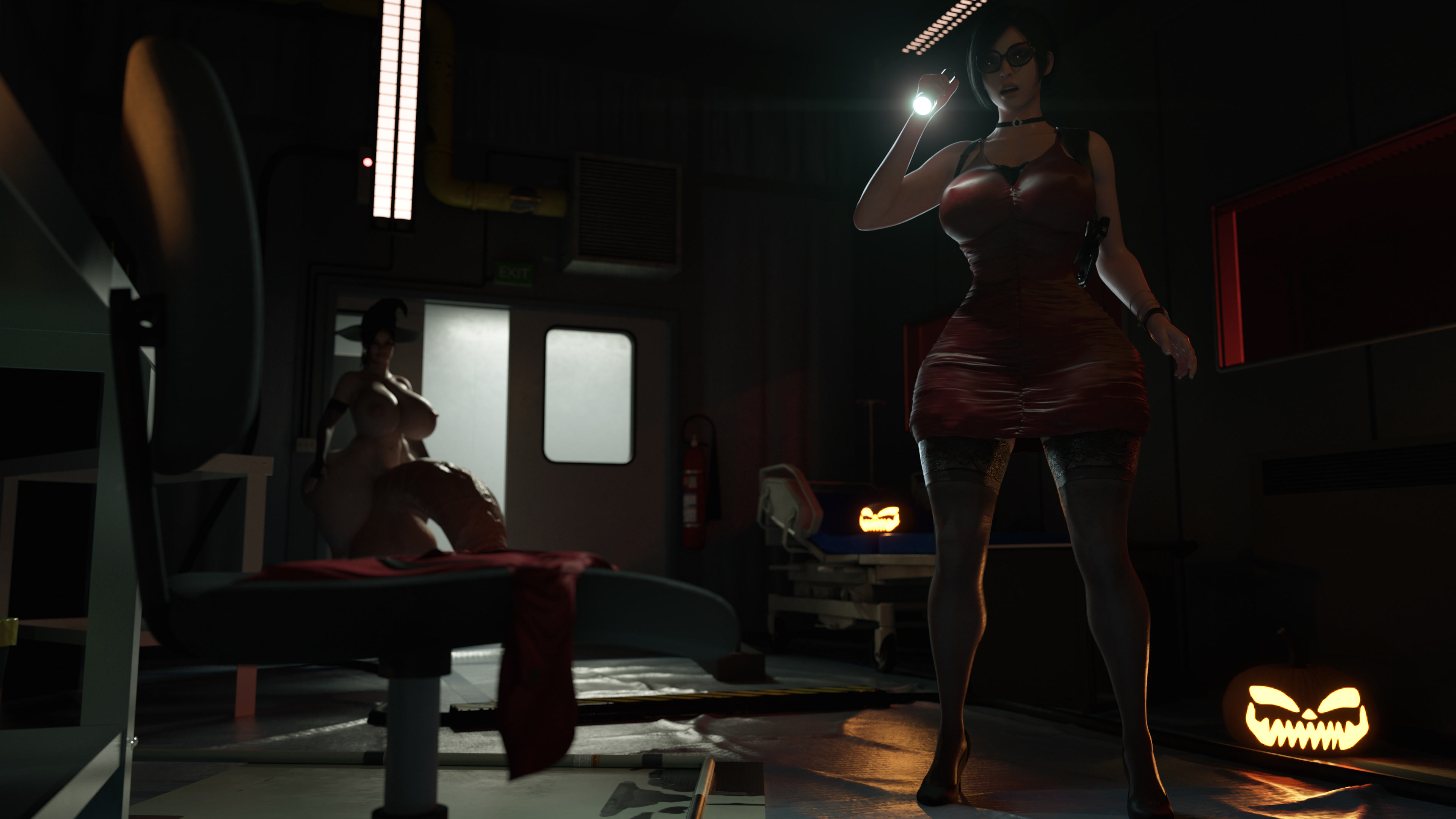 1futa, 1girls, 3d, 4k, absurdres, ada wong, areolae, balls, big breasts, blender, breasts, claire redfield, dickgirl, erection, female, futa on female, futanari, highres, huge balls, huge breasts, huge cock, huge testicles, hyper, hyper balls, hyper penis, hyper testicles, icedev, intersex, large breasts, nipples, nude, penis, resident evil, resident evil 2, resident evil 2 remake, testicles, thick thighs, wide hips