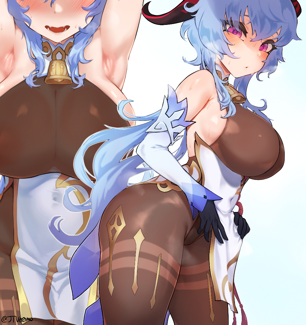 1girls, blue hair, clothed, clothing, female, female focus, female only, ganyu (genshin impact), genshin impact, jtveemo, light skin, light-skinned female, solo, solo focus, tagme