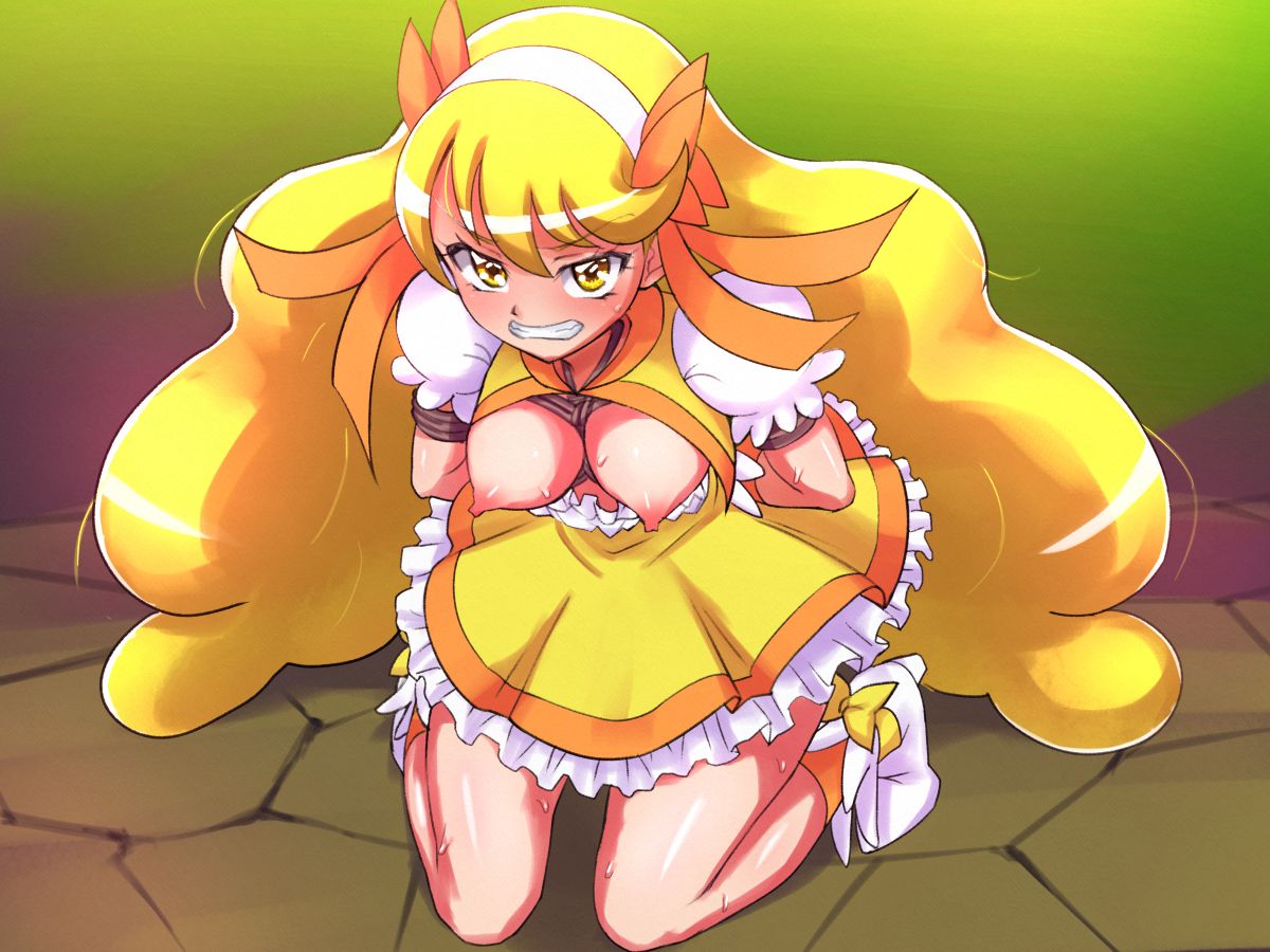 angry arms_behind_back blonde_hair blush bondage bound breasts breasts_downward breasts_out captured_heroine clenched_teeth clothing cobblestone cure_peace defeated defeated_heroine dress embarrassed erect_nipples exposed_breasts heroine_in_trouble humiliation imminent_rape large_breasts miracle_peace nipples on_knees open_clothes open_shirt precure pretty_cure rope_around_breasts rope_between_breasts shibari smile_precure suigin_cigarette yellow_eyes yumi_kisaragi