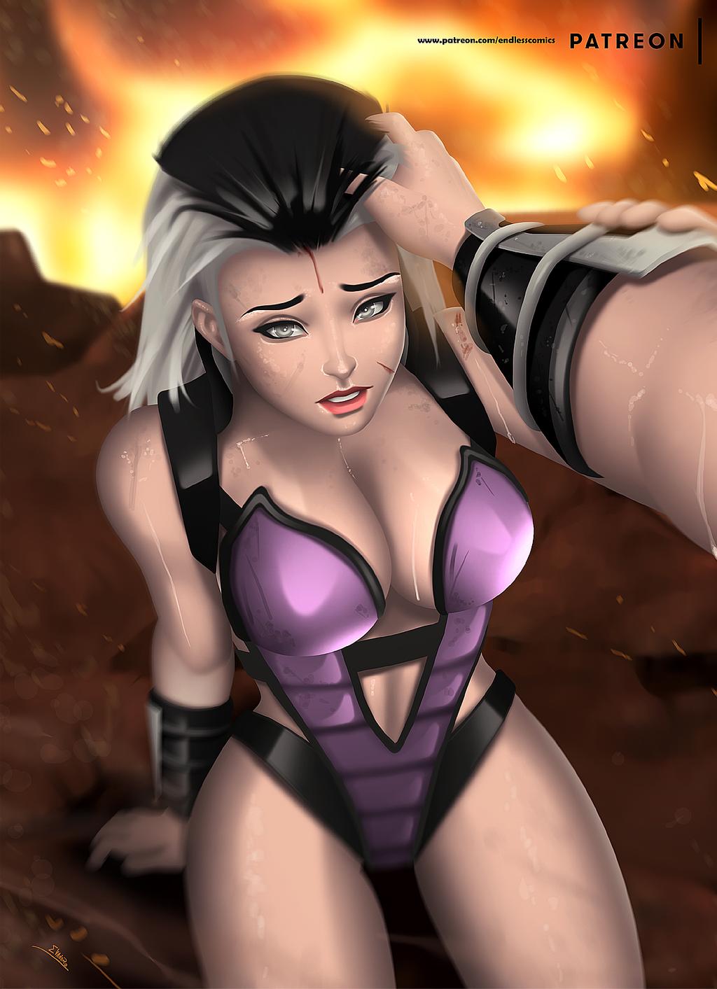 1girls, 2d, black hair, breasts, bust, busty, cleavage, curvaceous, curves, curvy, curvy body, curvy female, curvy figure, curvy hips, deviantart, edenian, endlesscomics, evandromenezes, female, female focus, hero, heroine, hourglass figure, humanoid, light skin, light-skinned female, looking at viewer, male, mortal kombat, mortal kombat (2011), mortal kombat 11, mortal kombat x, multicolored hair, partial male, queen, sindel, smile, smiling, voluptuous, white eyes