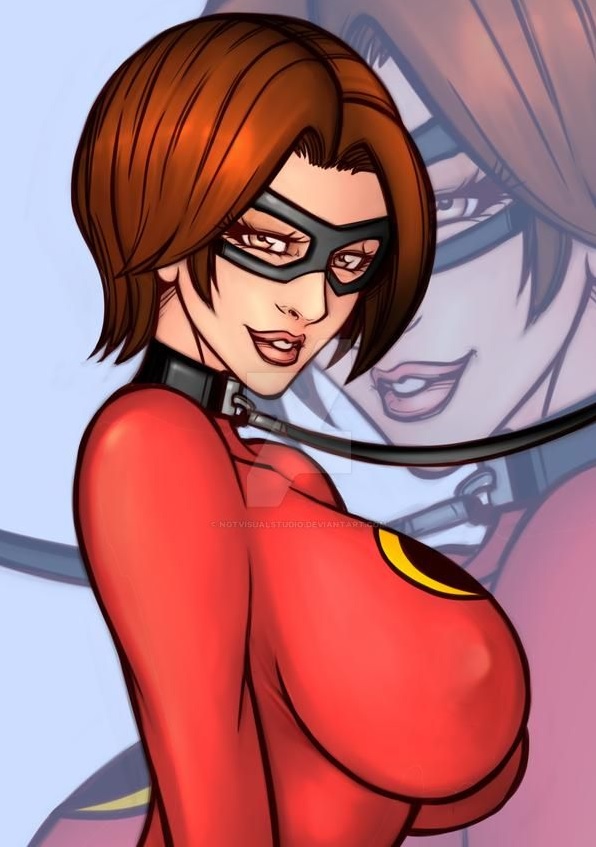 1girls, bob cut, bodysuit, breasts, brown hair, collar, disney, domino mask, elastigirl, erect nipples, female, female only, helen parr, large breasts, leash, looking at viewer, mask, milf, ngtvisualstudio, nipples, nipples visible through clothing, pixar, short hair, side view, skin tight, smile, smooth skin, solo, superheroine, the incredibles, watermark