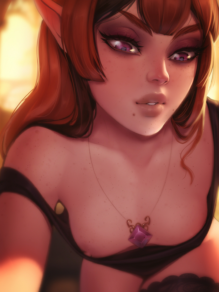 1girls, areolae, breasts, close-up, elf, elf ears, elf female, elf girl, fae, female, female only, fey, fleur ladouce (personalami), necklace, nipples, original, personalami, pointed ears, pointy ears, small breasts