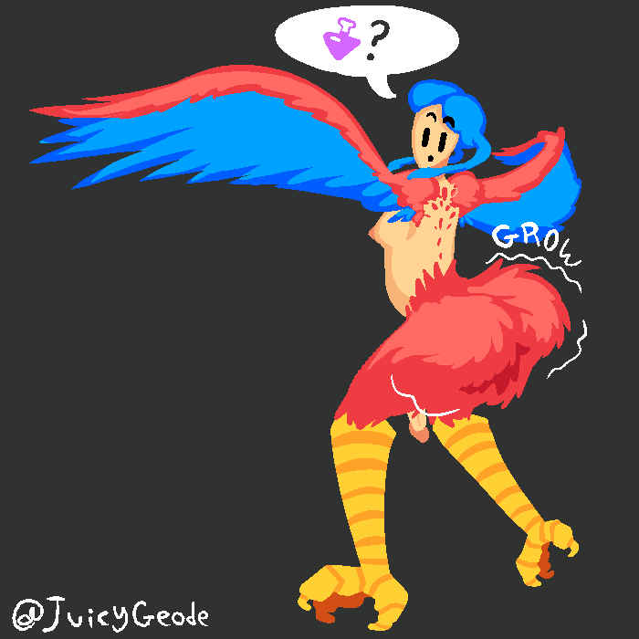 1:1 ambiguous_gender avian european_mythology futanari genitals greek_mythology growth harpy harpy_(terraria) humanoid juicygeode monster_girl mythological_avian mythology penis solo terraria