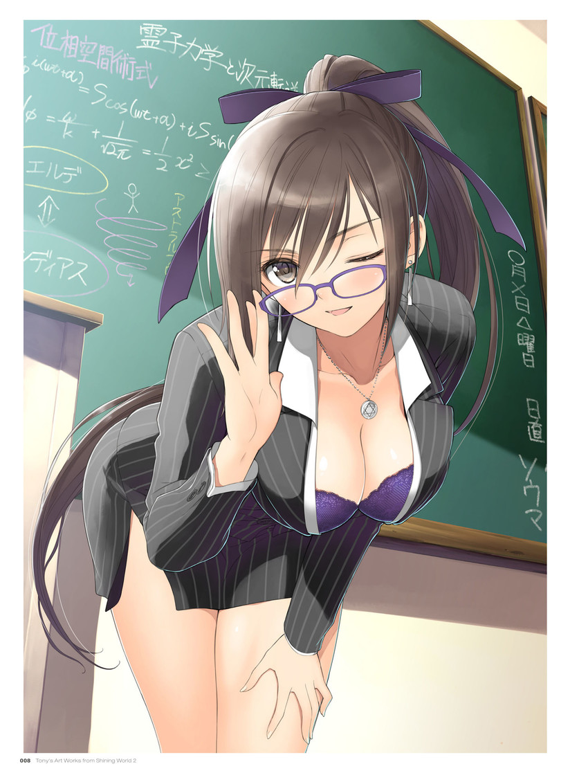 big_breasts glasses maxima_enfield pencil_skirt purple_bra skirt skirt_suit taka_tony teacher