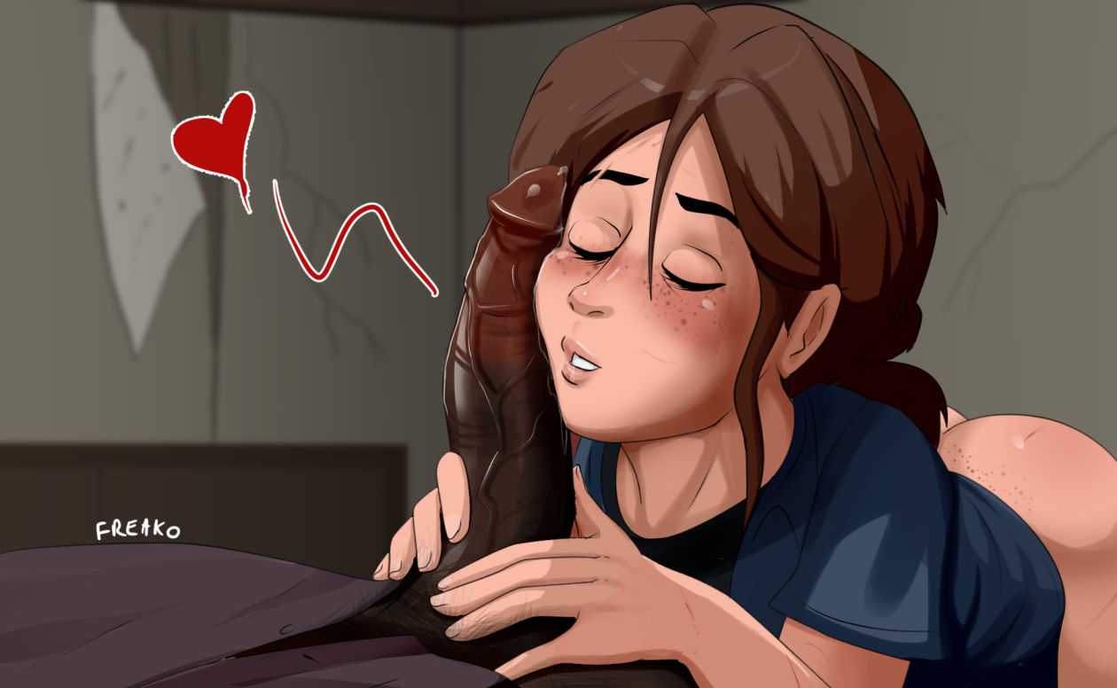 1boy, 1girls, big penis, blush, brown hair, cock hungry, cock worship, dark skin, dark-skinned male, drooling, ellie (the last of us), ellie williams, eyebrow slits, eyes closed, female, freako, freckles, green eyes, imminent oral, interracial, light skin, male, naughty dog, oral, pale skin, penis, penis on face, ponytail, pov, skinny, slim, tagme, teenager, the last of us, tied hair
