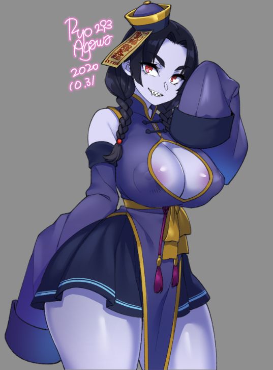 1girls, areolae, big breasts, breasts, cleavage, female, female only, jiangshi, large breasts, nipples, ryo agawa, solo