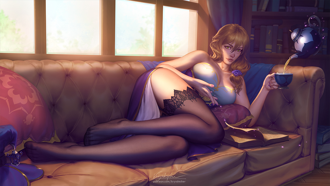 1girls, ass, big breasts, breasts, cleavage, female, female only, genshin impact, krysdecker, large breasts, lisa (genshin impact), looking at viewer, solo, thighhighs