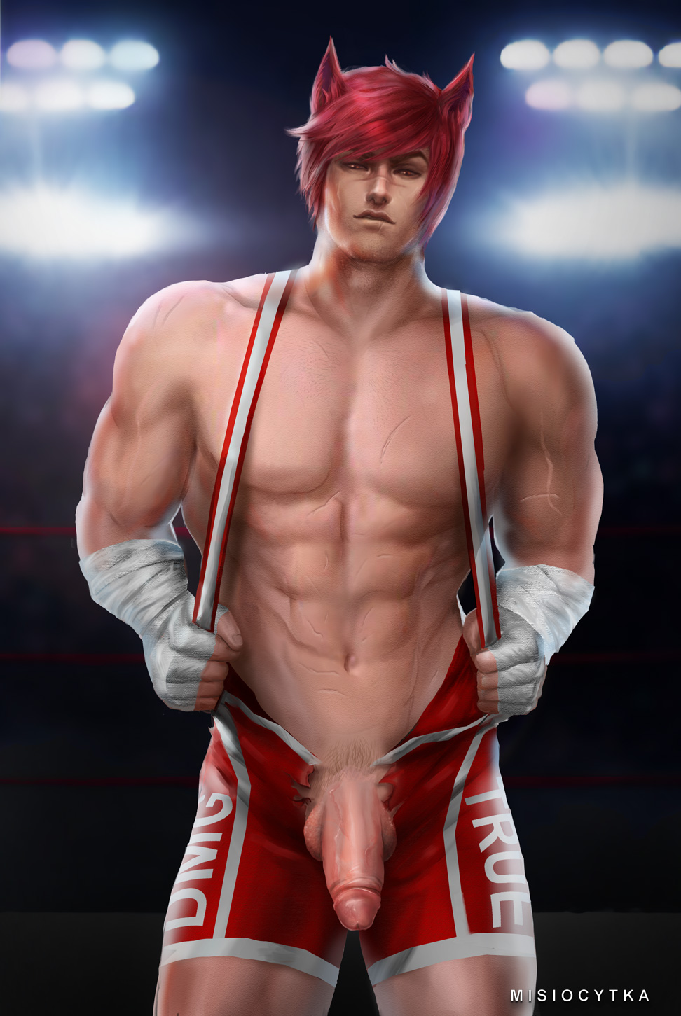 1boy, abs, bara, gay, league of legends, male, male only, misiocytka, penis, presenting, presenting penis, sett, solo, wrestling, yaoi