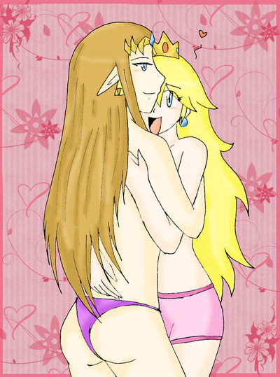 2girls ass back blonde_hair bloomers blue_eyes brown_hair butt company_connection crossover crown duo earrings eyebrows_visible_through_hair female female_only hug light-skinned_female light_skin long_hair mario_(series) multiple_girls nintendo open_mouth panties pink_bloomers pointy_ears princess_peach princess_zelda purple_panties sparxpunx straight_hair the_legend_of_zelda thighs triforce_earrings twilight_princess wide_hips yuri zelda_(twilight_princess)