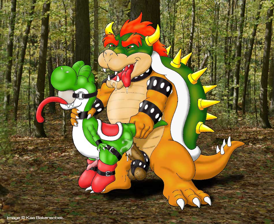 2boys bowser green_shell horns kaa_(artist) kaa_bakensobek koopa male_only mario_(series) nintendo shell spiky_shell straight_hair yoshi