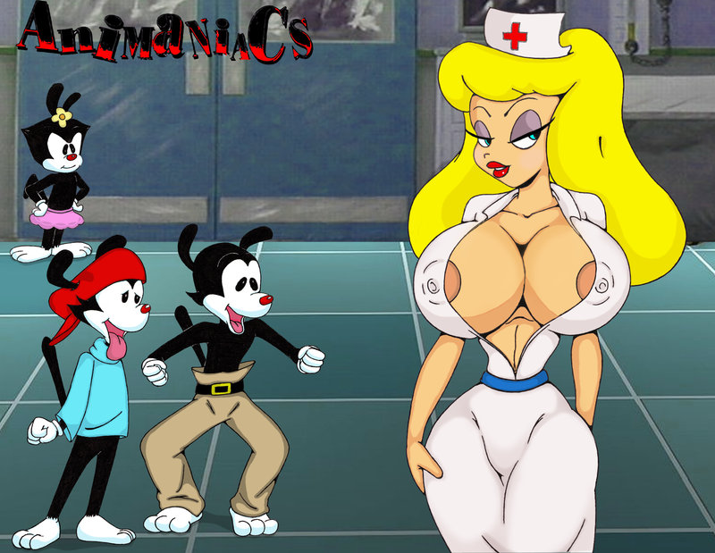 2boys 2girls animaniacs blonde_hair breasts dot_warner hello_nurse lipstick multiple_girls wakko_warner yakko_warner