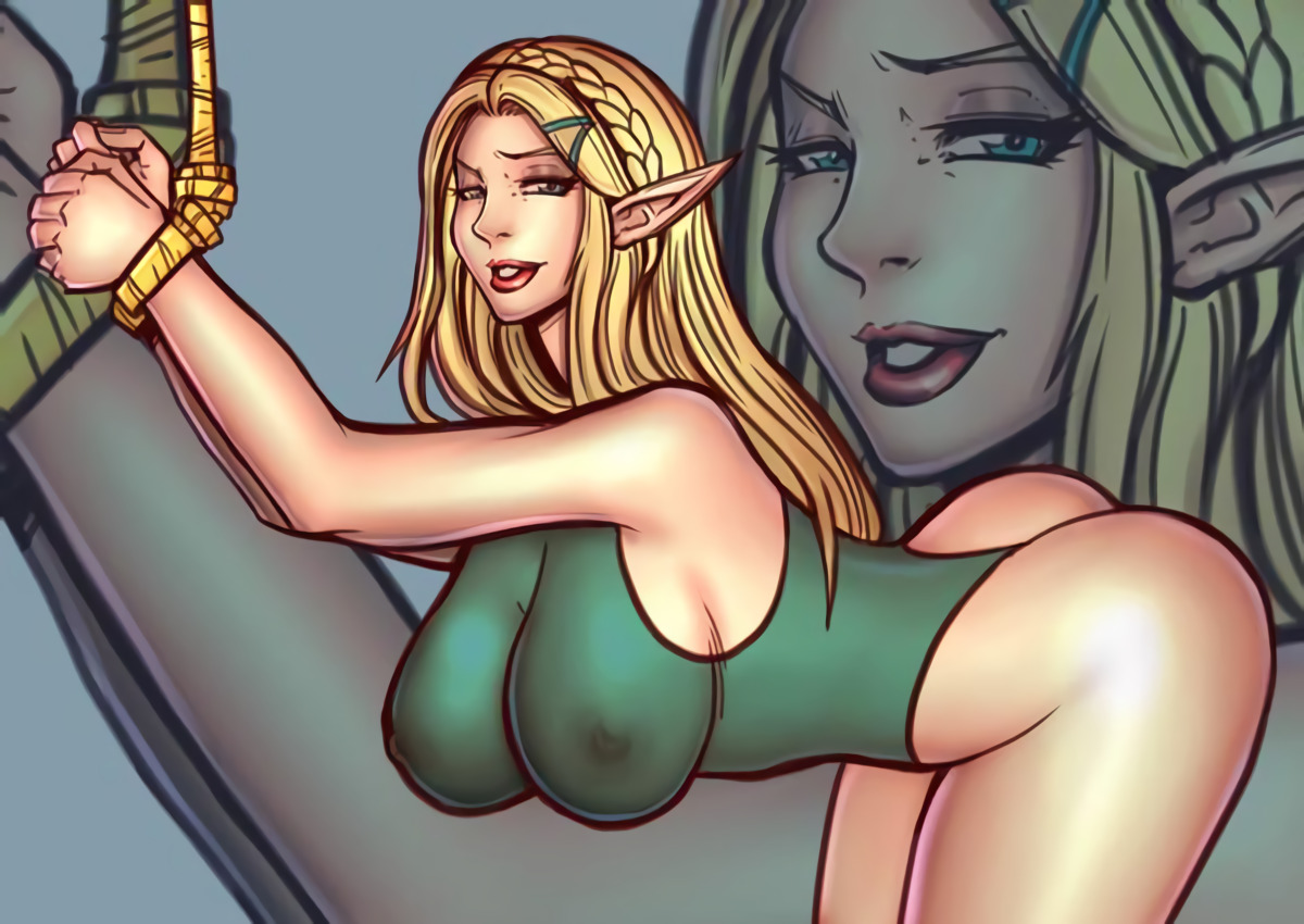 1girls, areolae, ass, bent over, blonde hair, blue eyes, bondage, braid, breasts, breath of the wild, female, female only, green eyes, half-closed eyes, hands tied, large breasts, leotard, light skin, light-skinned female, lipstick, long hair, looking at viewer, mascara, ngtvisualstudio, nipples, nipples visible through clothing, pointy ears, princess zelda, restrained, smile, solo, the legend of zelda, tied hands, tied up, transparent clothing, zelda (breath of the wild)