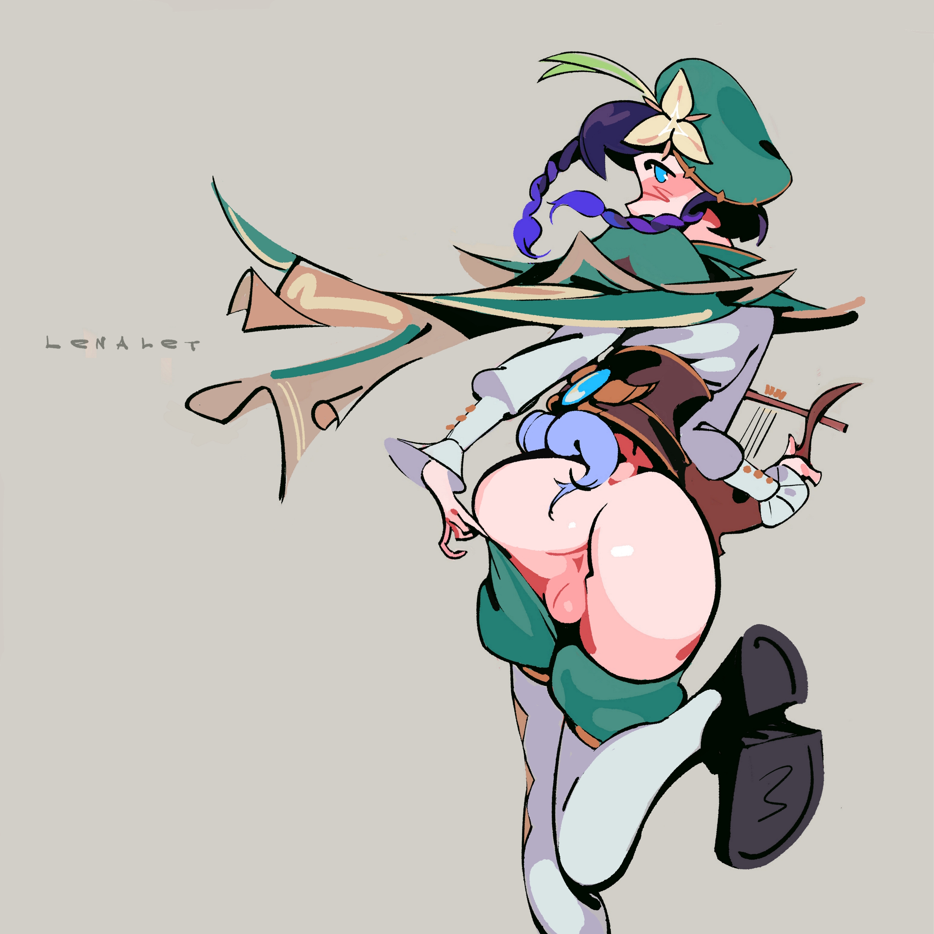 1boy, anus, ass, backsack, balls, ballsack, blush, femboy, genshin impact, girly, lenalet, looking back, male, male only, solo, trap, twintails, venti (genshin impact)