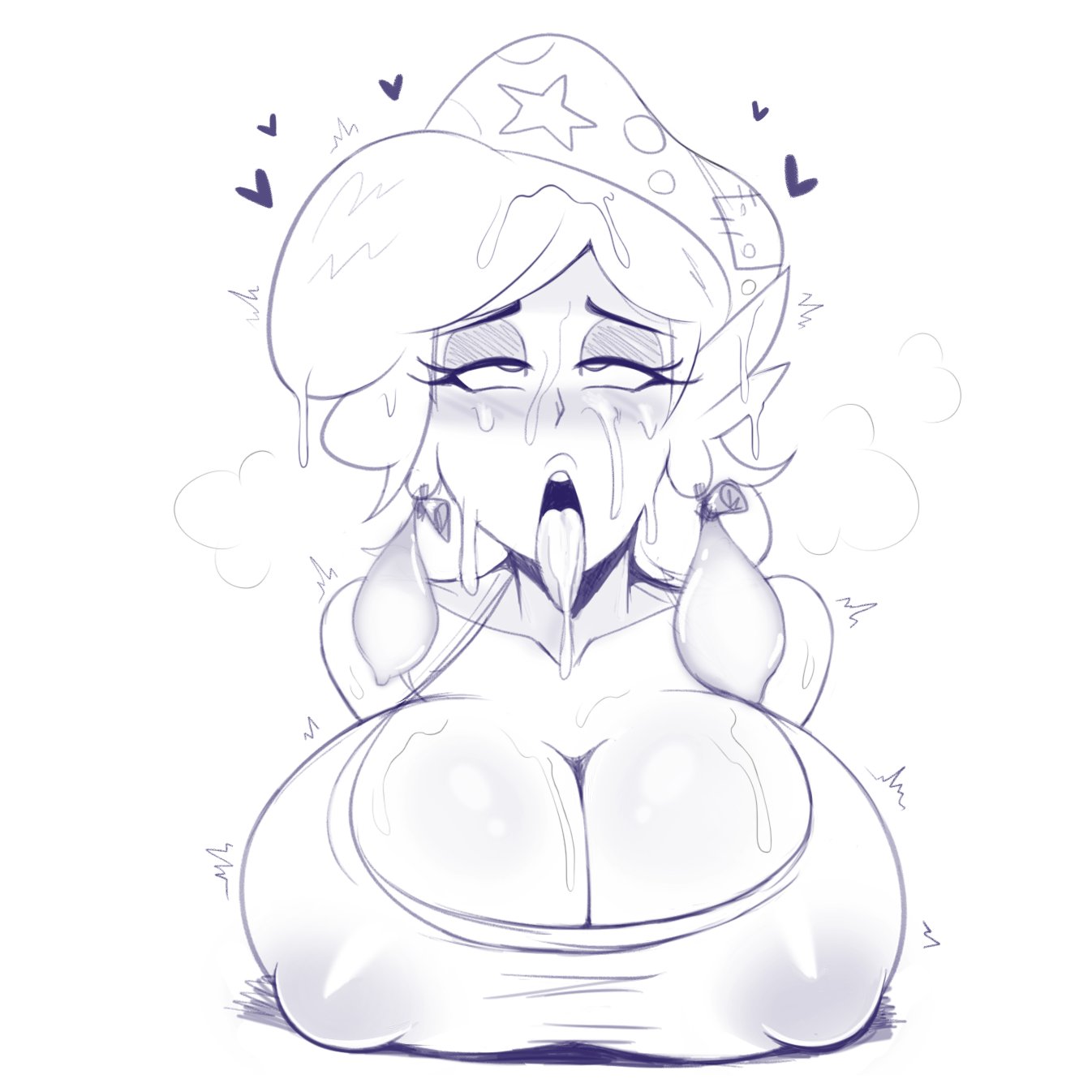 ahe gao, androjuniarto, big breasts, breasts, cleavage, condom, condom accessories, condom earring, cum relish (artist), female, filled condom, hard nipples, kahuna (cumrelish), nipple bulge, original character, sweat, used condom