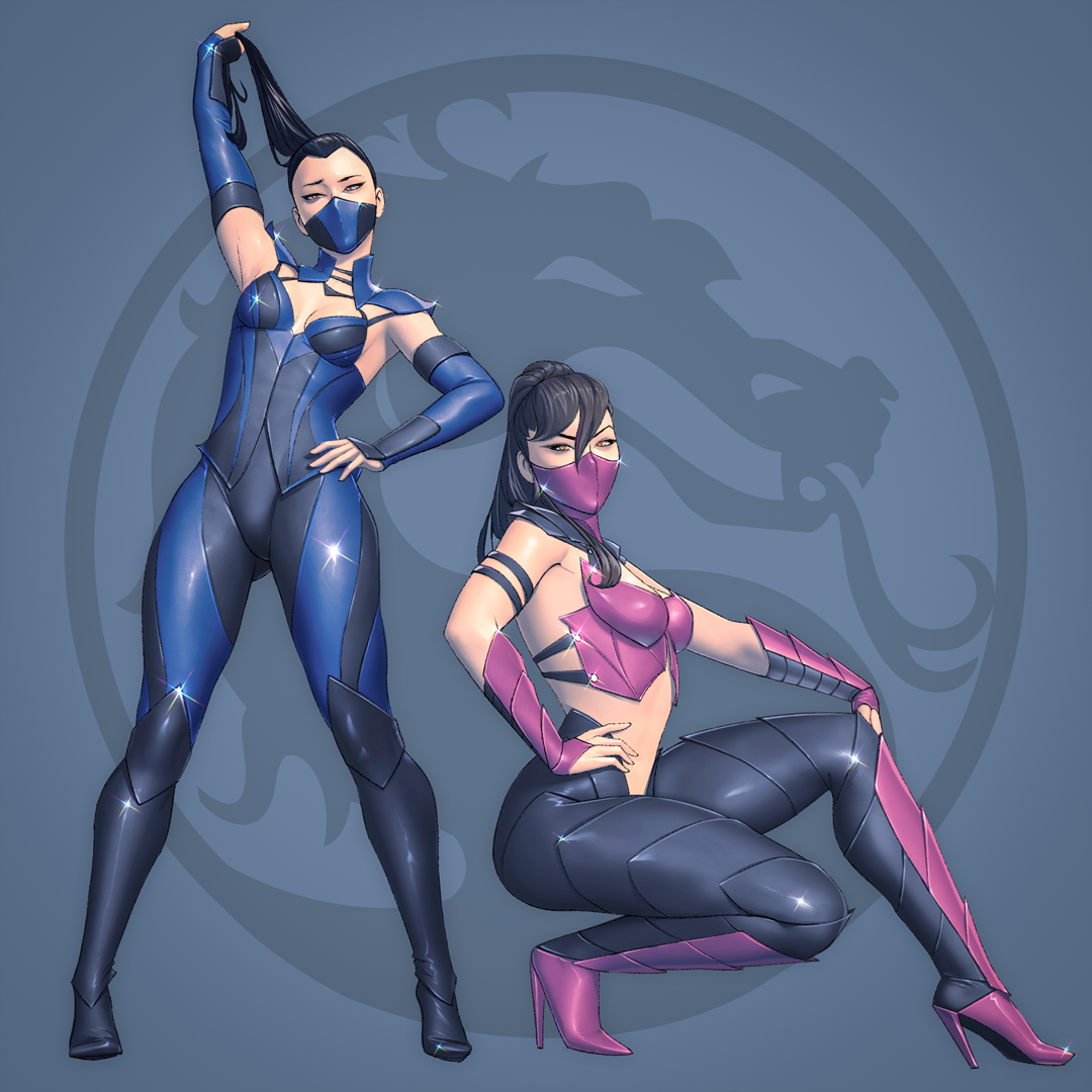 2d, 2girls, assassin, athletic, athletic female, big breasts, black hair, blood, breasts, busty, cleavage, cleavage cutout, clone, clothed, clothes, clothing, edenian, female, female focus, female ninja, female only, fit, fully clothed, gloves, hand on hip, huge breasts, hybrid, kitana, kunoichi, large breasts, leotard, light skin, light-skinned female, long gloves, mask, midway, midway games, mileena, monster, monster girl, mortal kombat, mortal kombat 11, mortal kombat x, navel, netherrealm studios, ninja, pink clothing, pose, posing, pretty-cool-huh, short hair, sister, sisters, solo, tarkatan, thighhighs, thin waist, voluptuous, wide hips