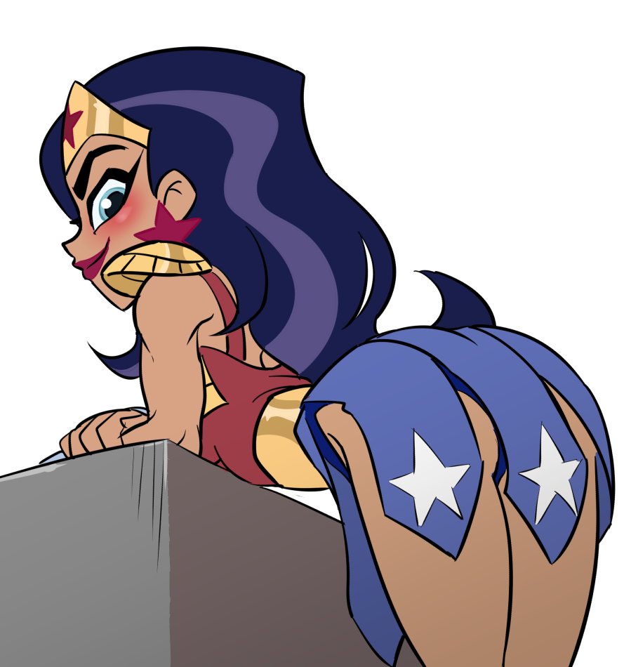 1girls, 2d, ass, blue eyes, blue hair, blush, centinel303, clothed, clothed female, color, dark skin, dark-skinned female, dc, dc comics, dc super hero girls, diana of themyscira, diana prince, diana prince (shg), female, female only, non-nude, panties, pantyshot, rear view, solo, superheroine, tiara, wonder woman