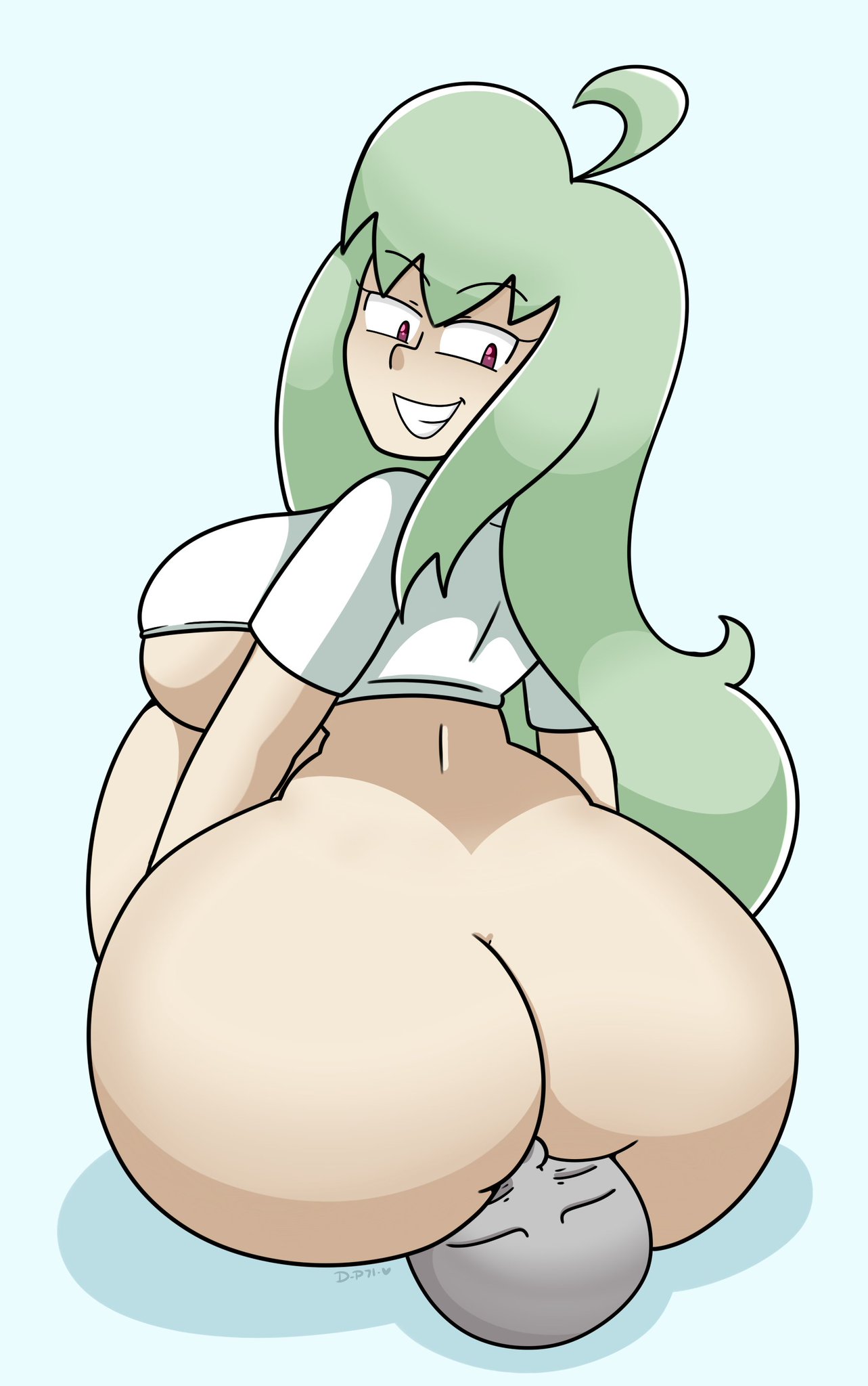 ass, bare ass, big ass, bubble ass, bubble butt, daisy-pink71, facesitting, green hair, happy, huge ass, large ass, long hair, round ass, smile, smothering, thick, thick ass, thick thighs