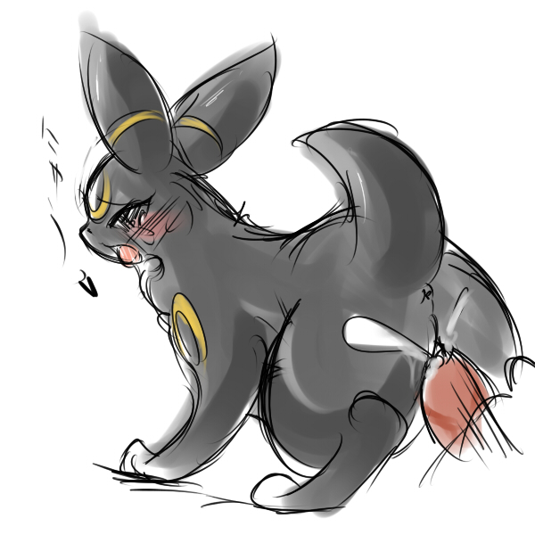 anus black_fur blush cum_in_pussy ejaculation human_on_feral looking_back naizoubou pokemon pokemon_(species) pokemon_gsc pokephilia quadruped saliva sketch umbreon vaginal_penetration white_background zoophilia